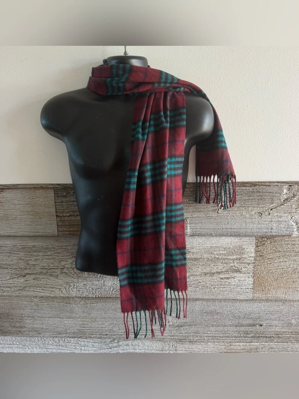 Vintage Christian Dior Monsieur Cashmaire Plaid Scarf 1980s Made in Japan